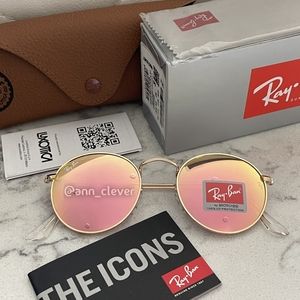 Ray-Ban Round Metal Pink Flash Lens /Gold Frame 50mm RB3447